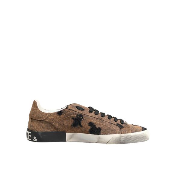 Dolce & Gabbana Brown Black Patch Denim Low Top Sneakers Men's Shoes
